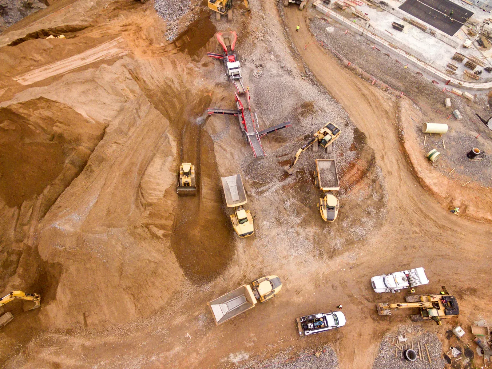 Aerial view of a mining and earthworks site